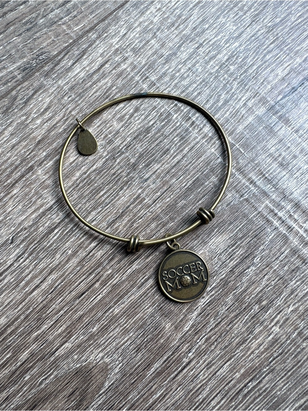 Soccer Mom Charm Bangle Bracelet - Antique Gold Tone